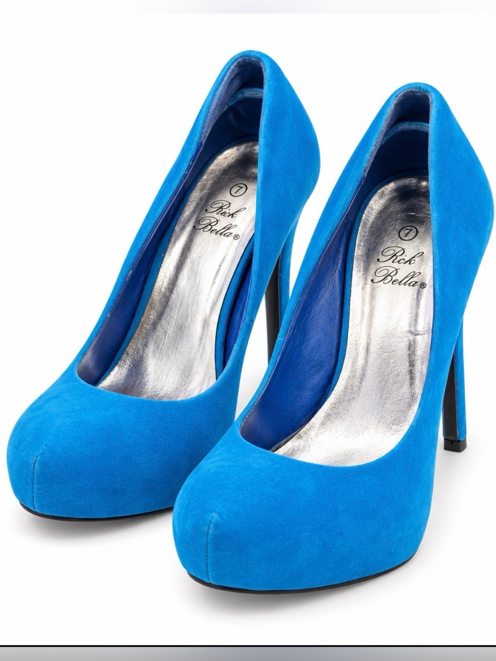 Rick Bella Blue Suede-Look Platform Stiletto Pumps Heels Size 7